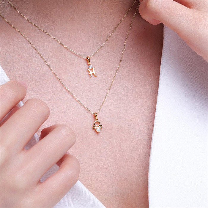 Fashion Constellation Stainless Steel  Stainless Steel Plating Birthstone Pendant Necklace