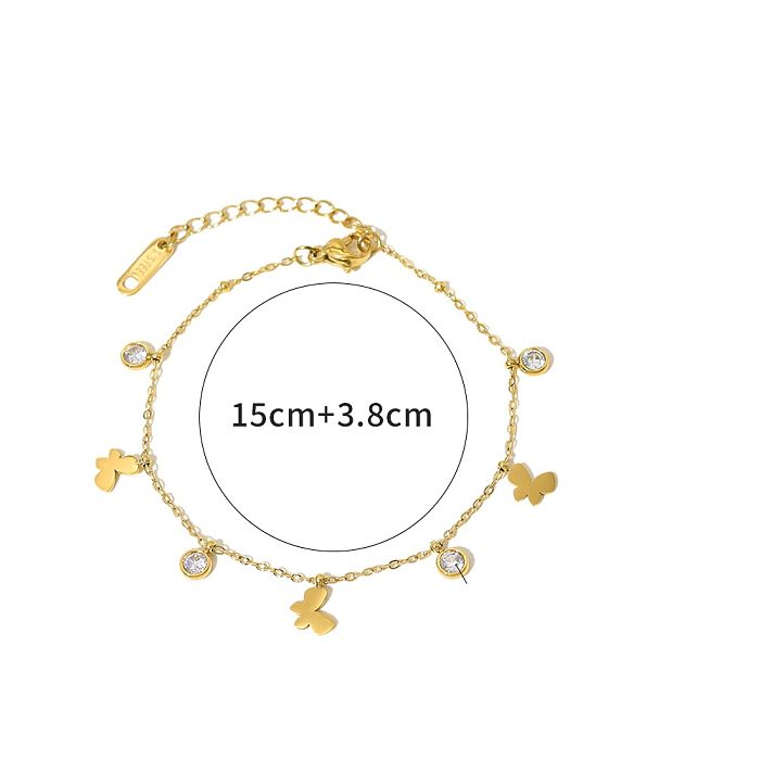 IG Style Sweet Butterfly Stainless Steel Titanium Steel Plating Inlay Zircon 18K Gold Plated Bracelets