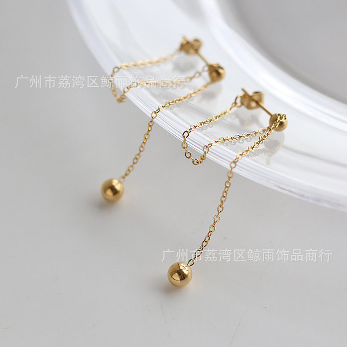 Wholesale Jewelry Small Golden Ball Chain Tassel Stainless Steel Earrings jewelry