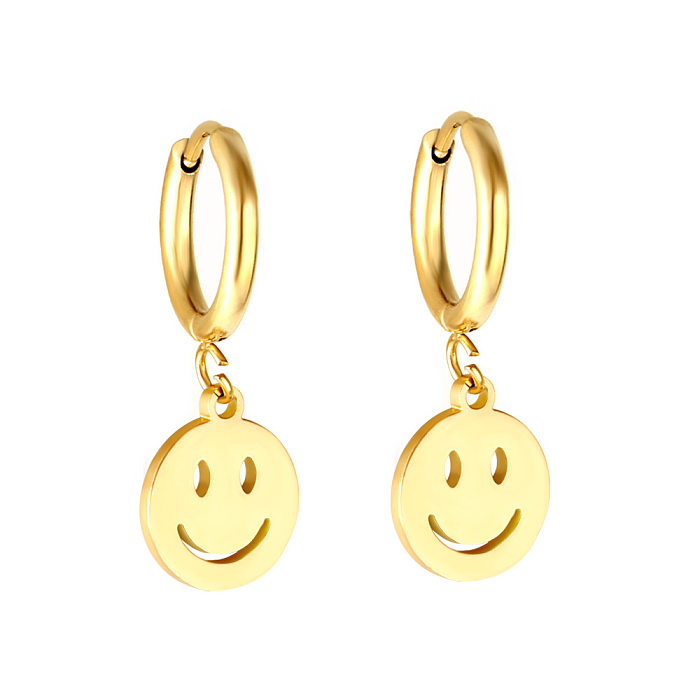 1 Pair Simple Style Smiley Face Foot Snake Stainless Steel  Plating Hollow Out Gold Plated Silver Plated Earrings