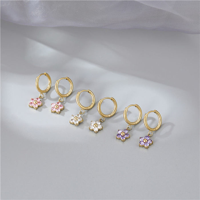 Modische Blumen-Ohrringe aus Edelstahl mit Inlay und künstlichem Diamant, 1 Paar