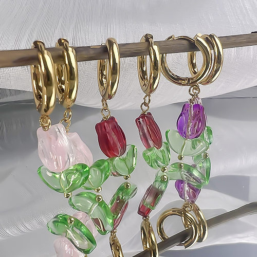 1 Paar moderne Ohrringe aus 18 Karat vergoldetem Edelstahl mit Blumenbeschichtung