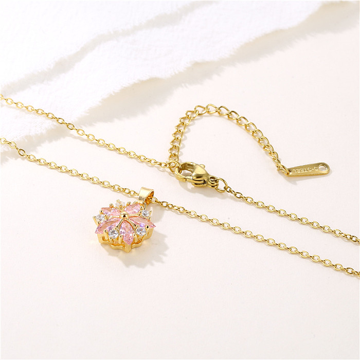 Wholesale 1 Piece Korean Style Flower Stainless Steel  Stainless Steel 18K Gold Plated Gold Plated Zircon Pendant Necklace