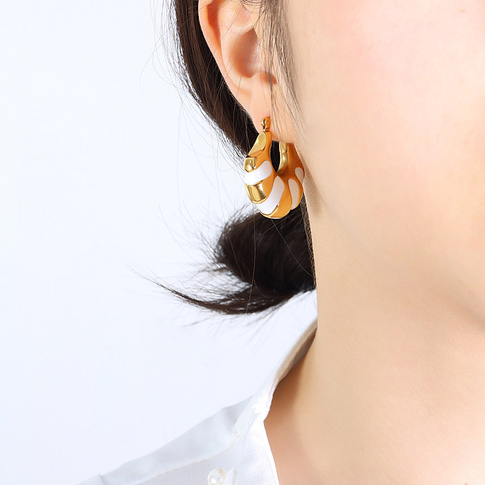 1 Pair Simple Style Classic Style Color Block Stainless Steel Enamel Plating 18K Gold Plated Earrings