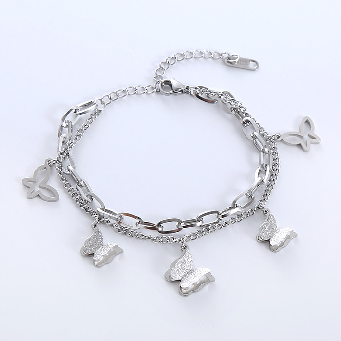 Wholesale Casual Basic Commute Butterfly Stainless Steel Plating Hollow Out Inlay 18K Gold Plated Rose Gold Plated Silver Plated Zircon Bracelets