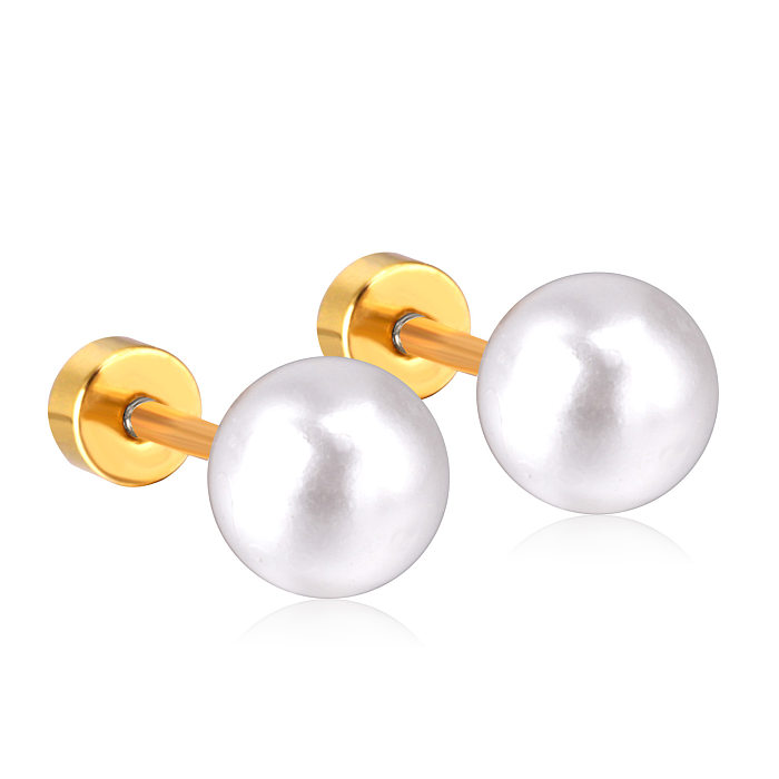 1 paire de clous d'oreilles en perles artificielles en acier inoxydable, incrustation géométrique de Style Simple