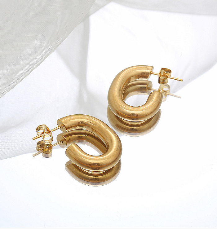 1 paire de clous d'oreilles en acier inoxydable plaqué or, Style classique et Simple, couleur unie