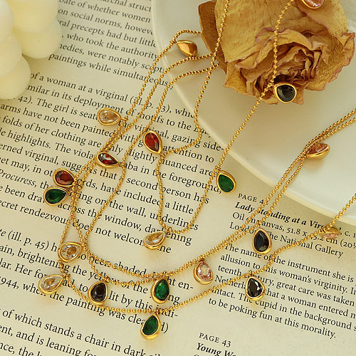 Fashion Colorful Zircon Pendant Stainless Steel Necklace
