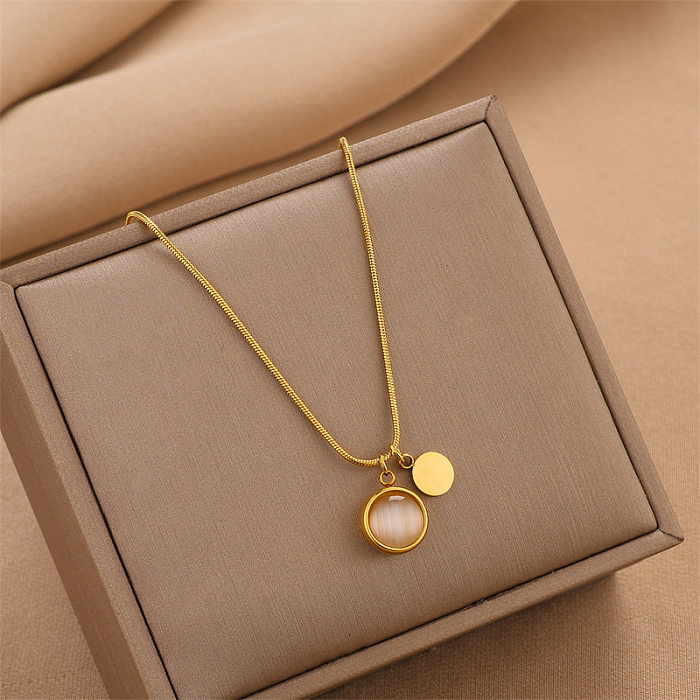 Fashion Round Stainless Steel Plating Inlay Opal Pendant Necklace 1 Piece