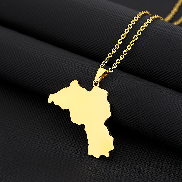 Collar largo con colgante chapado en oro de 18K, chapado en acero inoxidable, mapa de estilo étnico informal