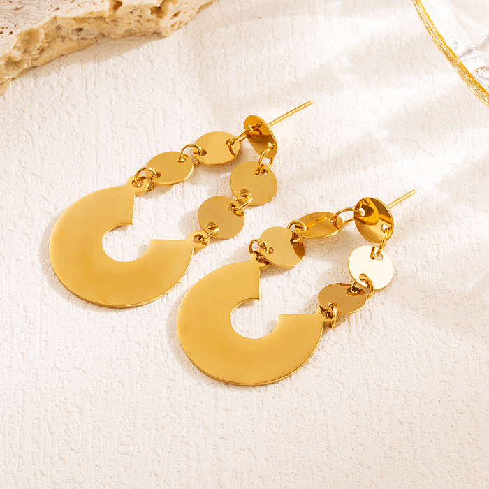 1 Pair Elegant Artistic Pentagram Round Stainless Steel  Plating 18K Gold Plated Drop Earrings