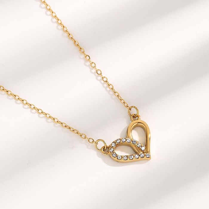 Elegant Glam Simple Style Heart Shape Stainless Steel Epoxy Plating Inlay Resin Zircon Gold Plated Pendant Necklace