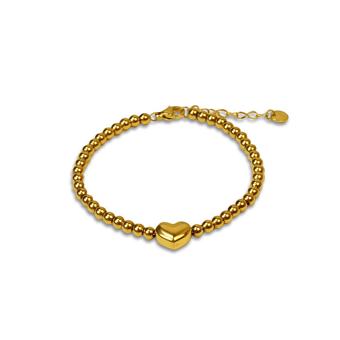 INS Style Style Simple Forme De Coeur Titane Acier Perlé Placage Bracelets Plaqués Or