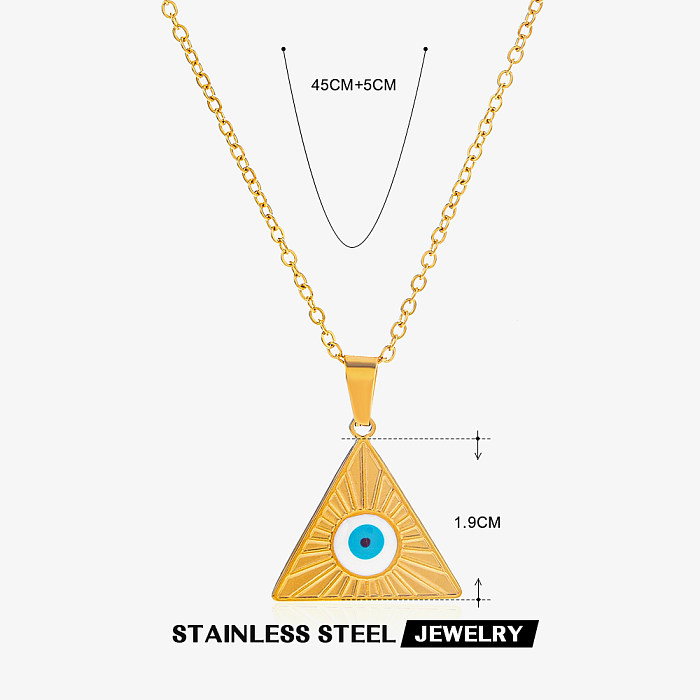 Triângulo de rua do diabo olho de aço inoxidável esmalte banhado a ouro 18K colar
