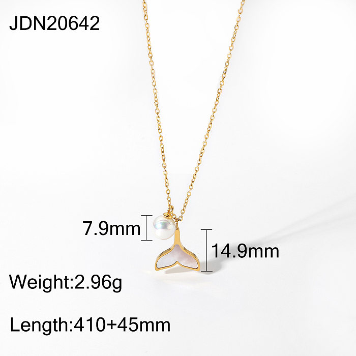 Simple Stainless Steel  Shell Mermaid Pearl Pendant Necklace Wholesale jewelry
