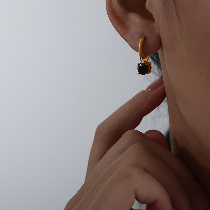 Glam – boucles d'oreilles luxueuses et brillantes, 1 paire, incrustation de placage géométrique en acier inoxydable, Zircon plaqué or 18 carats