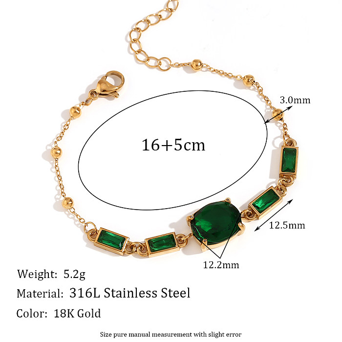 Casual Simple Style Oval Rectangle Stainless Steel Plating Inlay Zircon 18K Gold Plated Bracelets