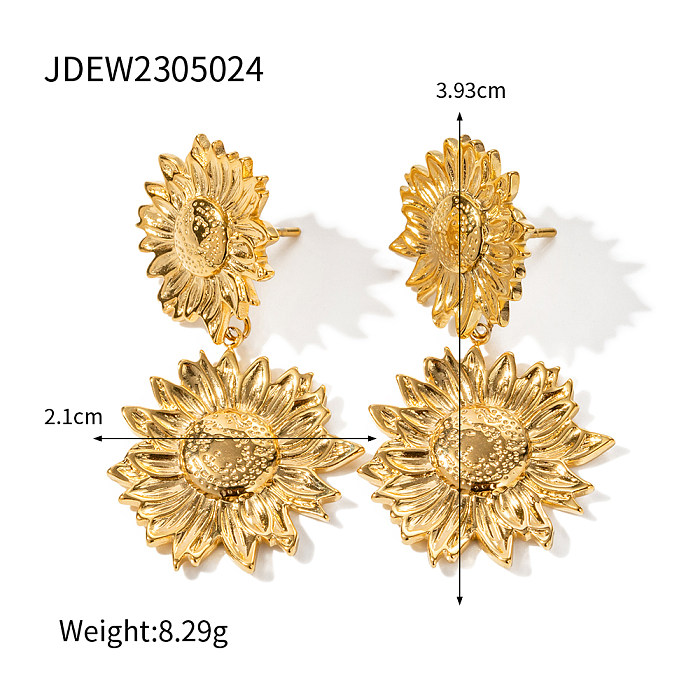 1 Paar lässige Sonnenblumen-Ohrringe aus Edelstahl mit 18-Karat-Vergoldung im IG-Stil