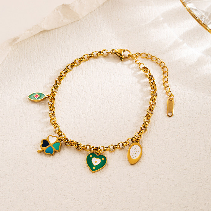 Bracelets plaqués or en acier titane avec fleur en forme de cœur de style moderne