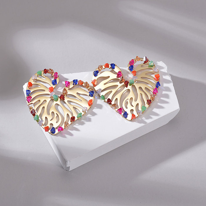 Boucles d'oreilles plaquées en acier inoxydable en forme de cœur à la mode