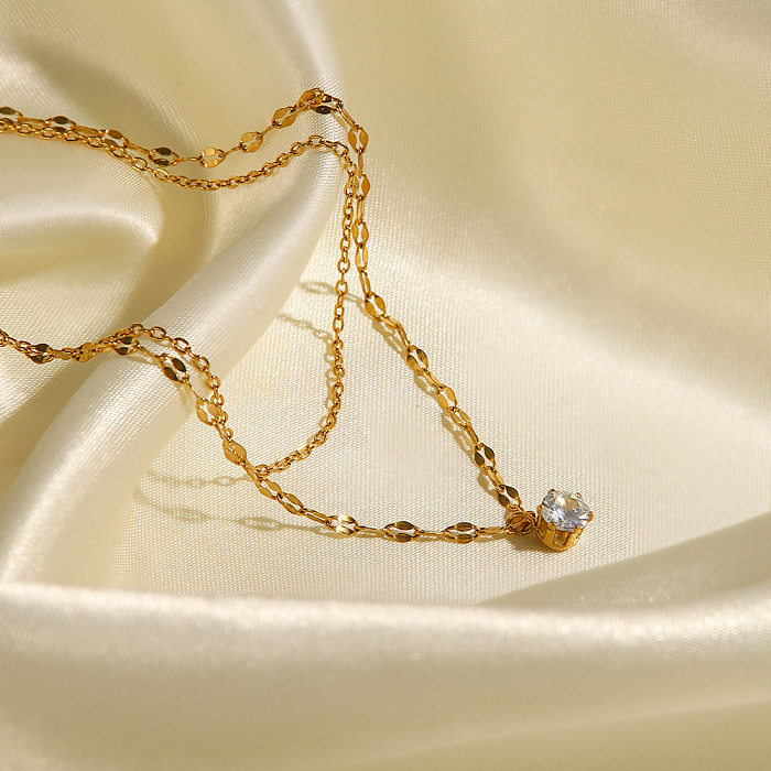 Collar De Diamantes De Imitación Con Incrustaciones De Acero Inoxidable Geométrico De Moda, 1 Pieza