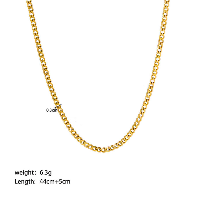 قلادة سلسلة سترة معدنية مطلية بالذهب عيار 18 قيراط من الفولاذ المقاوم للصدأ بلون سادة من Streetwear