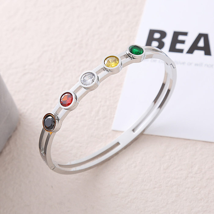 Casual Simple Style Round Stainless Steel Plating Inlay Zircon Bangle