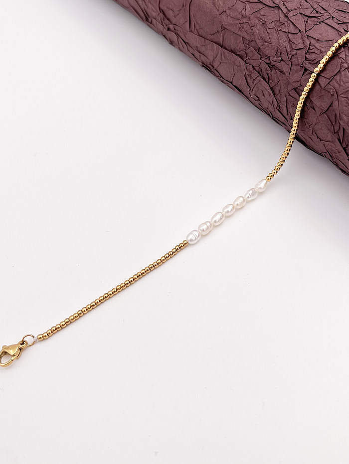 Pulseras plateadas oro de la perla del embutido 18K del revestimiento de acero inoxidable del color sólido del estilo vintage al por mayor