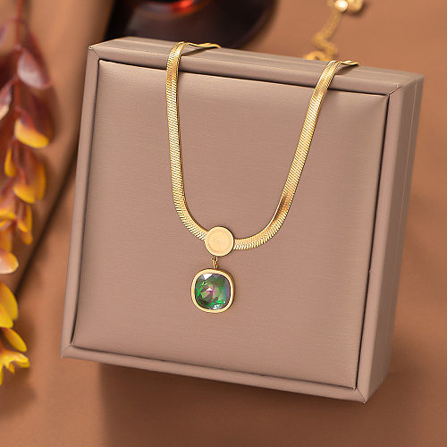Casual Simple Style Sector Square Oval Stainless Steel Plating Inlay Zircon Pendant Necklace
