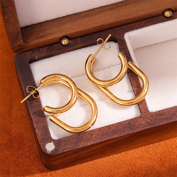 1 paire de boucles d'oreilles pendantes en acier inoxydable plaqué or 18 carats, Style rétro Simple, plaqué rond