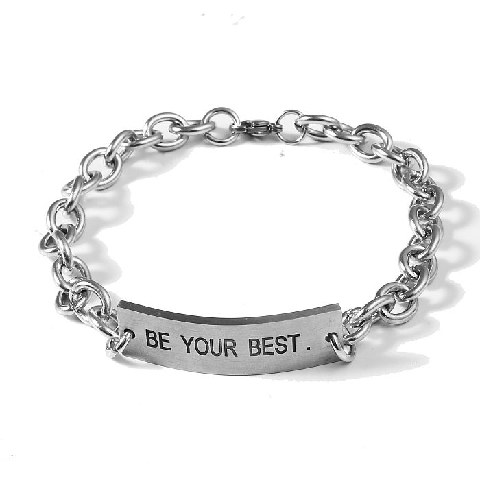 Titanium Steel Square Curved Brand Men's Bracelet Simple Lettering Hand Jewelry