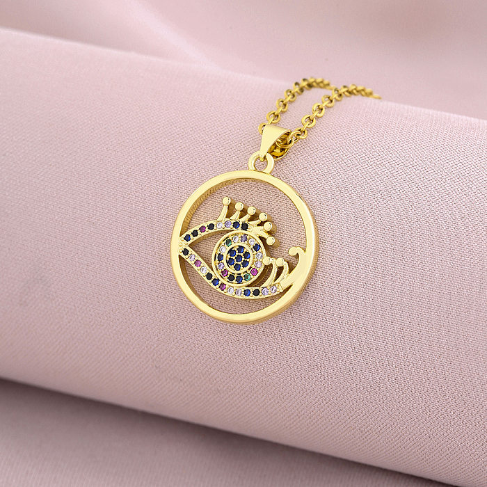 Elegant Lady Devil'S Eye Tree Heart Shape Stainless Steel Copper Plating Inlay Zircon 18K Gold Plated Pendant Necklace