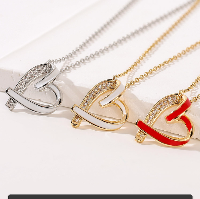 Simple Style Heart Shape Stainless Steel  Inlay Zircon Pendant Necklace