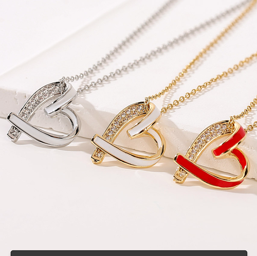 Simple Style Heart Shape Stainless Steel  Inlay Zircon Pendant Necklace