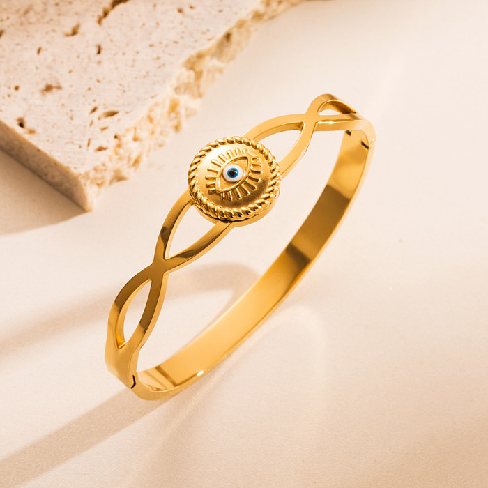IG Style Devil'S Eye Heart Shape Stainless Steel Hollow Out Zircon 18K Gold Plated Bangle
