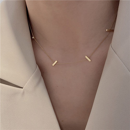 Casual Simple Style Solid Color Rectangle Stainless Steel Polishing Plating Necklace