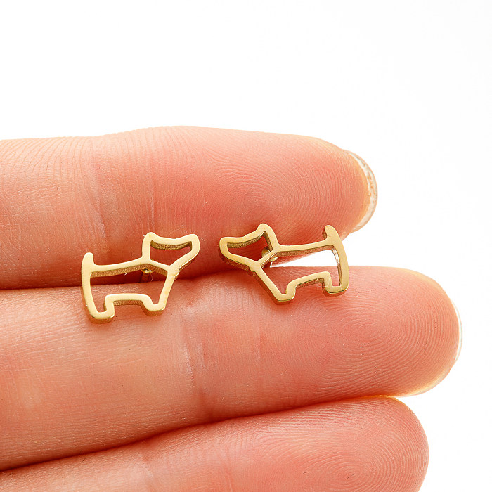 1 par de pinos de orelha banhados a ouro 18K de aço inoxidável estilo simples para cães