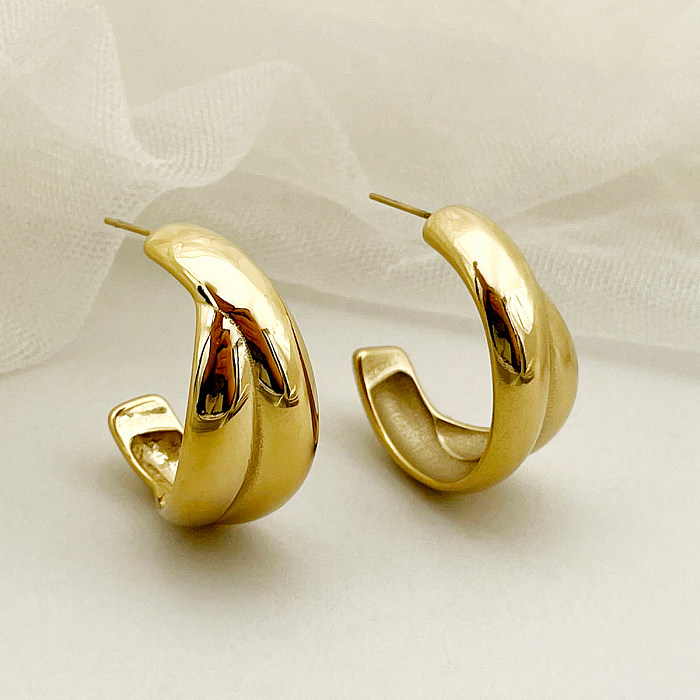 1 Pair Casual Simple Style C Shape Polishing Plating Stainless Steel  Gold Plated Ear Studs