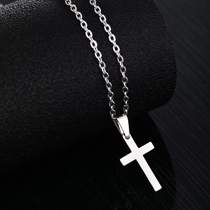 Collier Long avec pendentif en forme de croix, Style moderne et Simple, plaqué en acier inoxydable