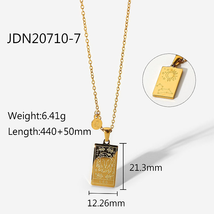 Fashion 12 Constellation Necklace Stainless Steel  Square Zodiac Pendant Necklace