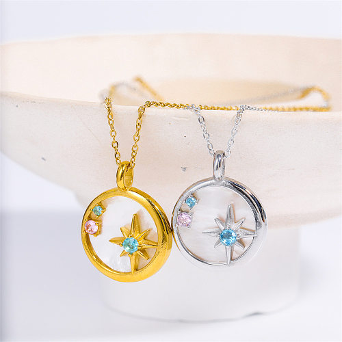 Elegant Simple Style Streetwear Star Stainless Steel 18K Gold Plated Zircon Pendant Necklace In Bulk