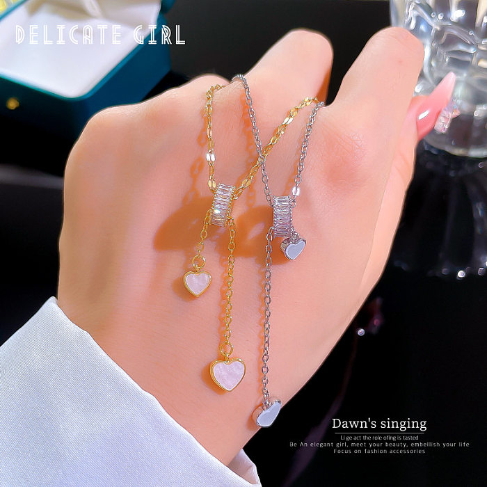 Fashion Heart Shape Stainless Steel Copper Plating Inlay Artificial Diamond Pendant Necklace