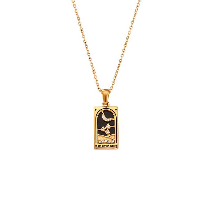 Vintage Style Star Rectangle Stainless Steel  Plating Inlay Rhinestones Zircon 18K Gold Plated Pendant Necklace