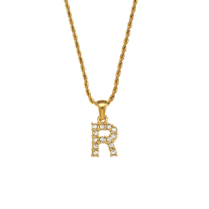 Collier pendentif en acier inoxydable avec lettre de mode, plaqué Zircon, colliers en acier inoxydable