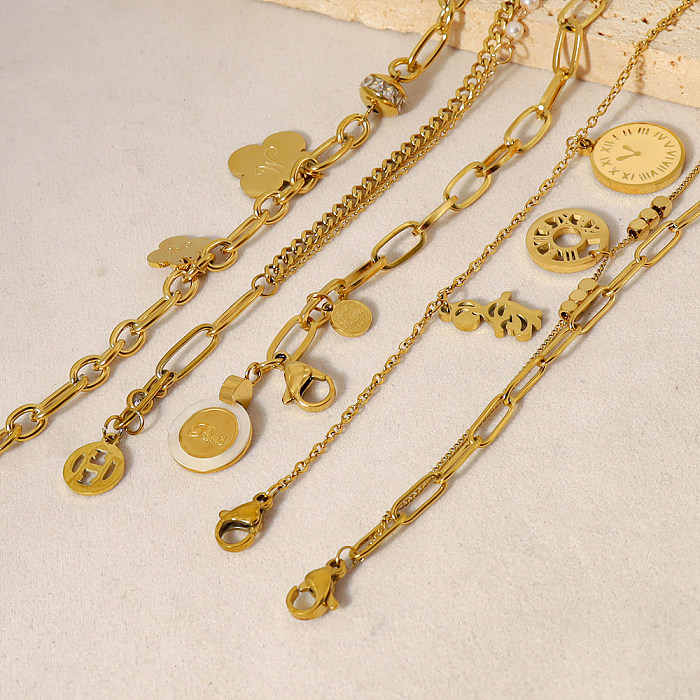 1 Stück Vintage-Stil-Armband mit Buchstaben und Zahlen aus Titanstahl mit künstlichen Perlen und Strasssteinen