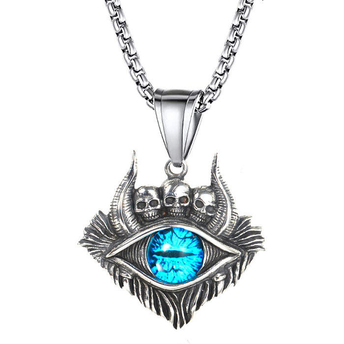 1 Piece Cool Style Devil'S Eye Skull Stainless Steel  Plating Inlay Glass Bead Pendant Necklace