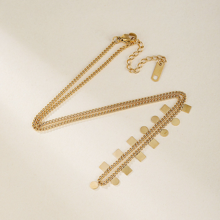 Lässige, einfarbige Halskette aus Edelstahl mit 18-karätigem Golddruck