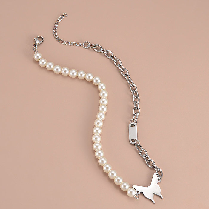 Simple Style Butterfly Stainless Steel  Choker Patchwork Pearl Stainless Steel  Necklaces