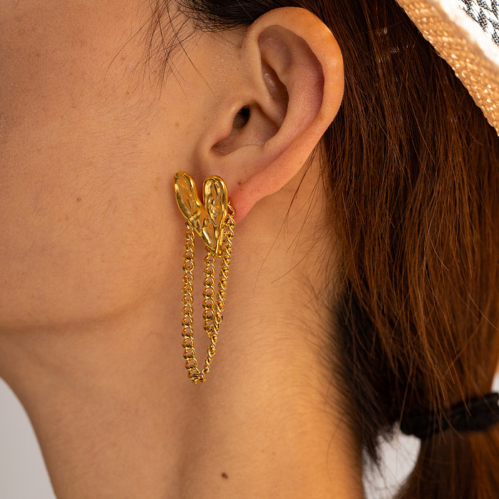 1 Pair IG Style Heart Shape Tassel Plating Stainless Steel  18K Gold Plated Drop Earrings