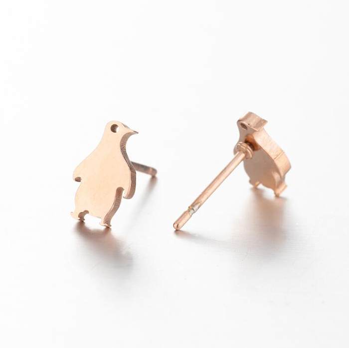 Simple Style Penguin Skull Bird Stainless Steel  Hollow Out Ear Studs 1 Pair